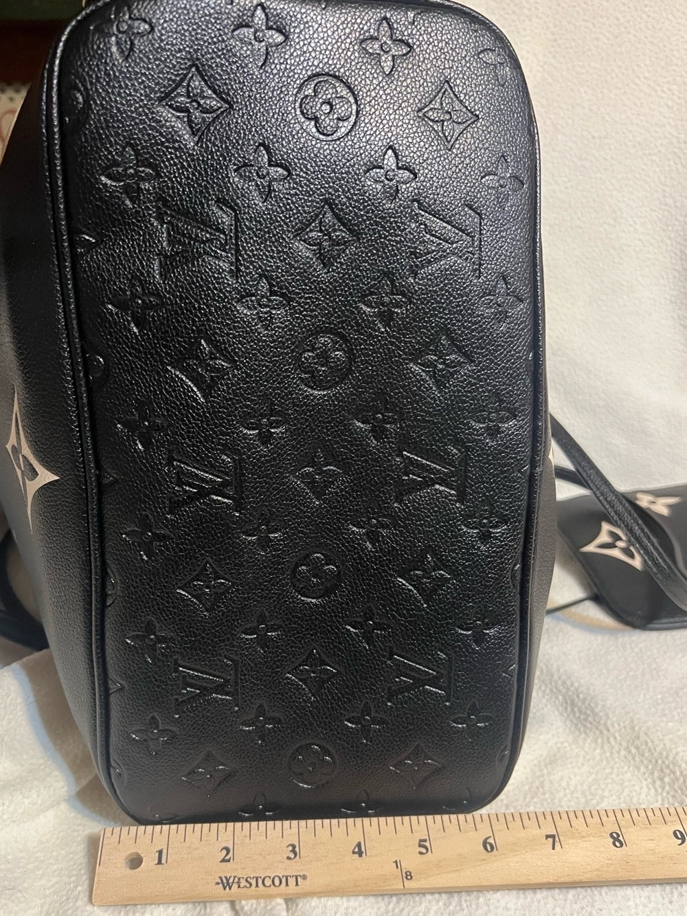 Black Tote with Cream Monogram Accents and Pouch - Picture 5 of 9